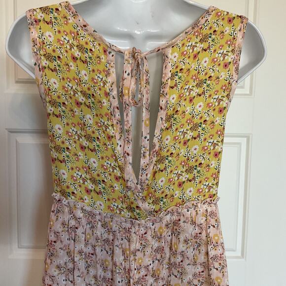Alter'd State Yellow & Pink Boho/Peasant/Hippy/Cottage Tiered Open Back Top XS - Picture 4 of 8
